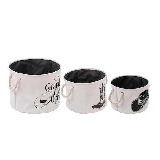 American Art Decor Grand Ole Opry Boot and Cowboy Hat Printed Fabric Basket Set of 3 - 15" x 11.5"